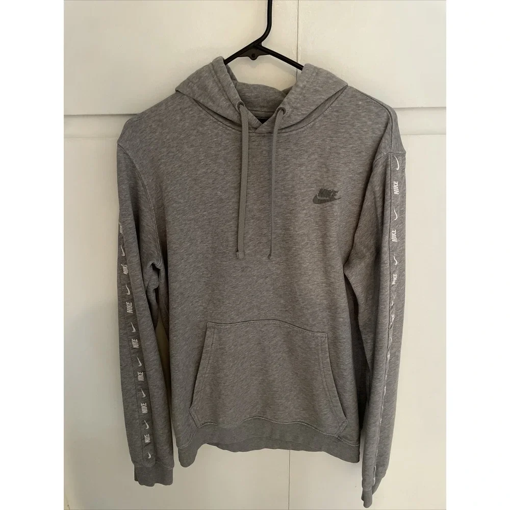 Nike Sportswear Repeat Logo Tape Hoodie Men Medium Gray Pullover AH9149-063 M